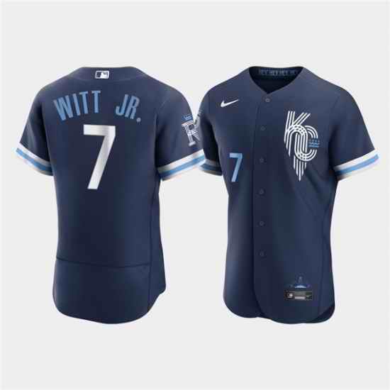 Men Kansas City Royals #7 Bobby Witt Jr  2022 Navy City Connect Flex Base Stitched MLB jersey
