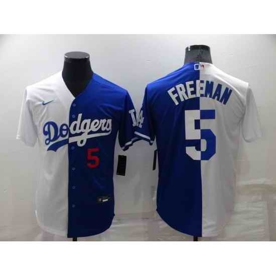 Men Los Angeles Dodgers #5 Freddie Freeman White Blue Split Cool Base Stitched Baseball Jersey