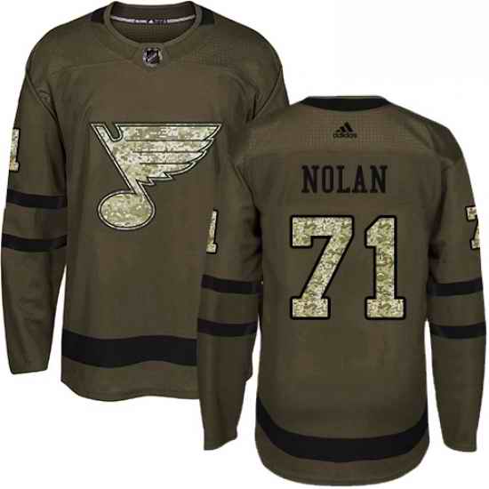 Mens Adidas St Louis Blues #71 Jordan Nolan Authentic Green Salute to Service NHL Jersey