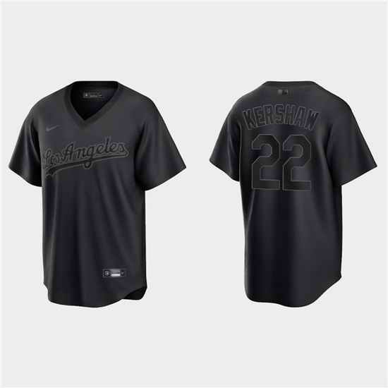 Men Los Angeles Dodgers #22 Clayton Kershaw Black Pitch Black Fashion Replica Stitched Jersey