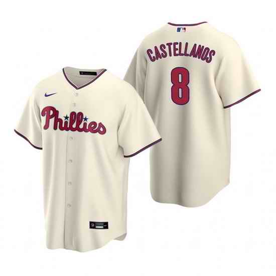 Men Philadelphia Phillies #8 Nick Castellanos Cream Cool Base Stitched Jerse