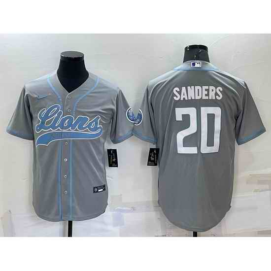 Men Detroit Lions #20 Barry Sanders Gray Cool Base Stitched Baseball Jersey