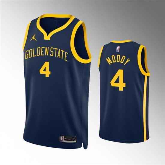 Men Golden State Warriors #4 Moses Moody Navy Statement EditionStitched Jersey