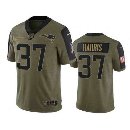 Men New England Patriots #37 Damien Harris 2021 Olive Salute To Service Limited Stitched Jersey