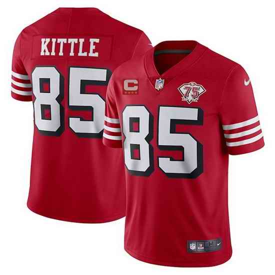 Men San Francisco 49ers #85 George Kittle 2021 Red With C Patch 75th Anniversary Vapor Untouchable Limited Stitched jersey