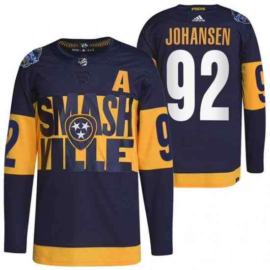 Men Nashville Predators #92 Ryan Johansen 2022 Navy Stadium Series Breakaway Player Stitched Jersey
