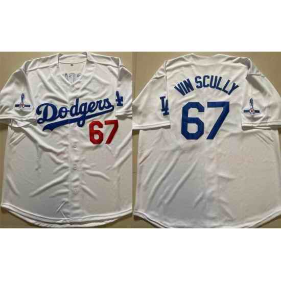 Men Los Angeles Dodgers #67 Vin Scully White Throwback 1950 2016 Jersey