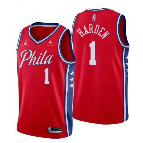 Men Philadelphia 76ers #1 James Harden Red Statement Edition Stitched Jersey