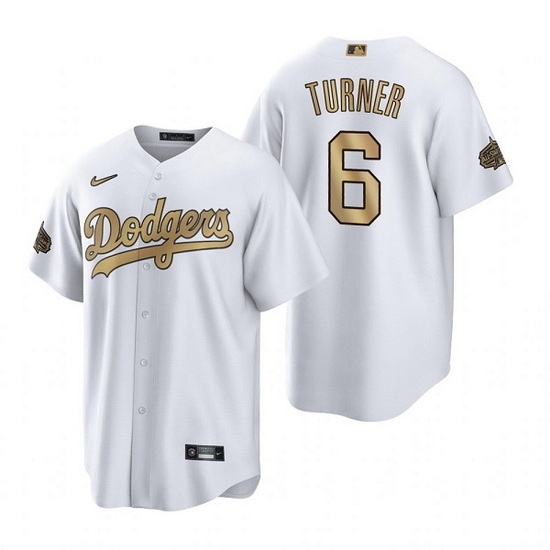 Men Los Angeles Dodgers #6 Trea Turner 2022 All Star White Cool Base Stitched Baseball Jersey