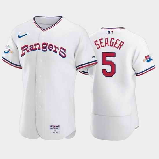 Men Texas Rangers #5 Corey Seager White 50th Anniversary Throwback Flex Base Stitched Jerse