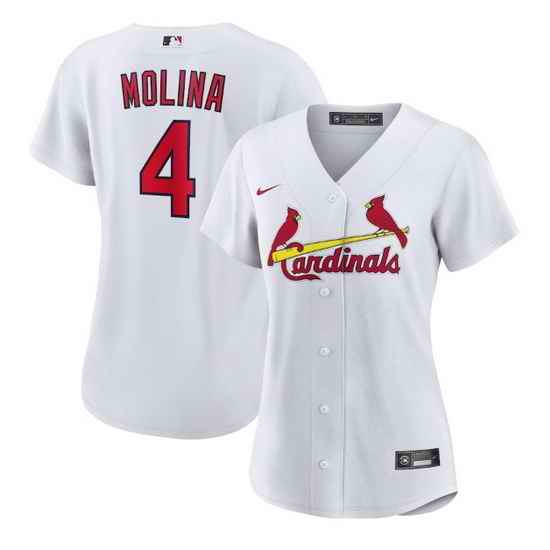 Women St  Louis Cardinals #4 Yadier Molina White Stitched Baseball Jersey 28Run Small 29