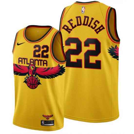 Men Atlanta Hawks #22 Cam Reddish 2021 #22 Yellow City Edition Stitched Jersey
