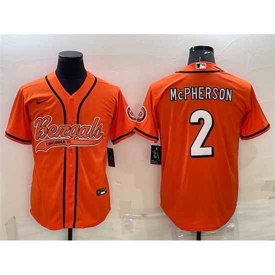 Men Cincinnati Bengals #2 Evan McPherson Orange With Patch Cool Base Stitched Baseball Jersey