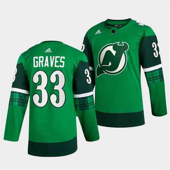 Men New jerseyy Devils #33 Ryan Graves Green Warm Up St Patricks Day Stitched jersey