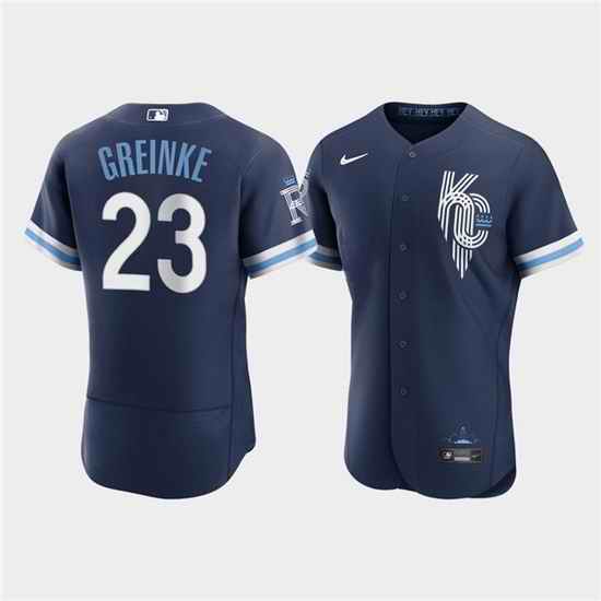 Men Kansas City Royals #23 Zack Greinke 2022 Navy City Connect Flex Base Stitched MLB Jerse