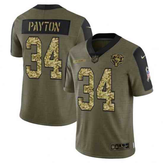 Men Chicago Bears #34 Walter Payton 2021 Salute To Service Olive Camo Limited Stitched Jersey