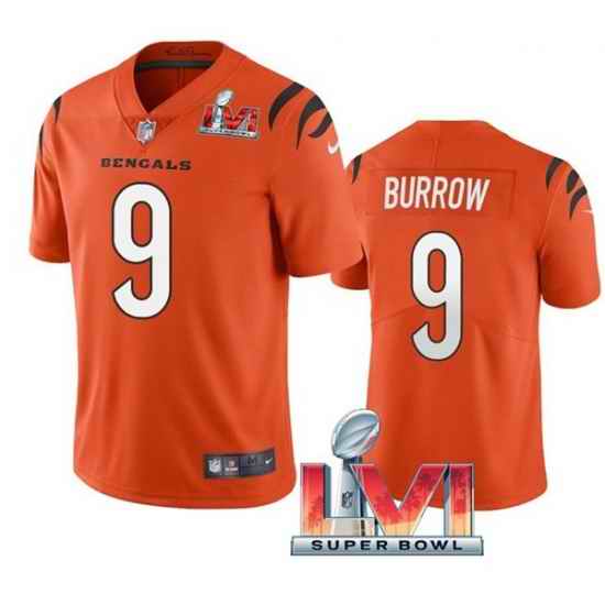 Nike Cincinati Bengals #9 Joe Burrow Orange 2022 Super Bowl LVI Vapor Limited Jersey