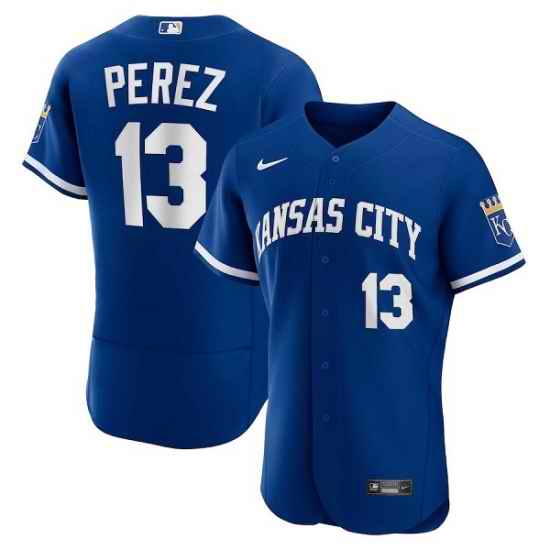 Men Kansas City Royals #13 Salvador Perez Blue Flex Base Stitched Jersey