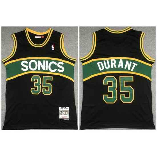 Men Seattle Supersonic #35 Kevin Durant Black 2007 08 Black Throwback SuperSonics Stitched Jersey