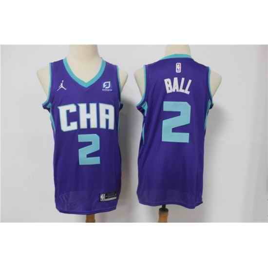 Youth Charlotte Hornets #2 LaMelo Ball Purple NBA Jordan Swingman 2021 Jordan Brand Jersey