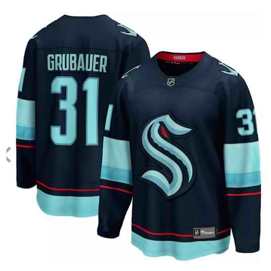 Men Seattle Kraken #31 Paul Grubauer Navy Blue Adidas Stitched NHL Jersey