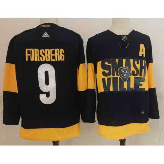 Men Nashville Predators #9 Filip Forsberg Black 2022 Stadium Series adidas Stitched NHL Jersey