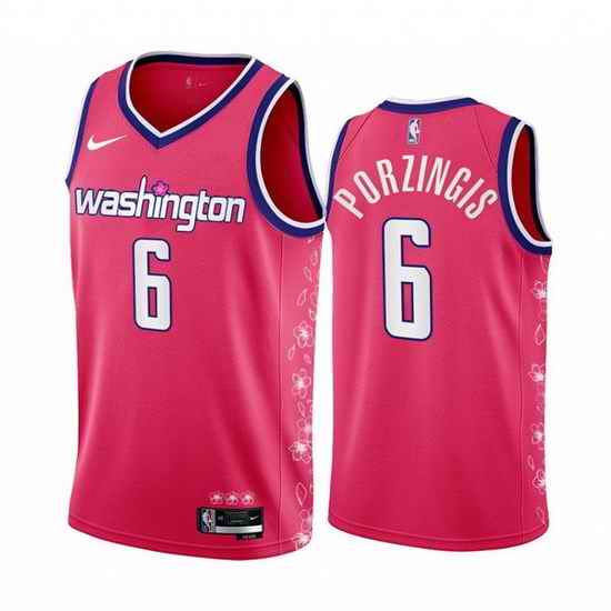 Men Washington Wizards #6 Kristaps Porzingis 2022 23 Pink Cherry Blossom City Edition Limited Stitched Basketball Jersey