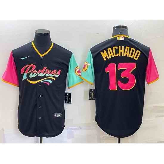 Men San Diego Padres #13 Manny Machado 2022 Black City Connect Cool Base Stitched Jersey
