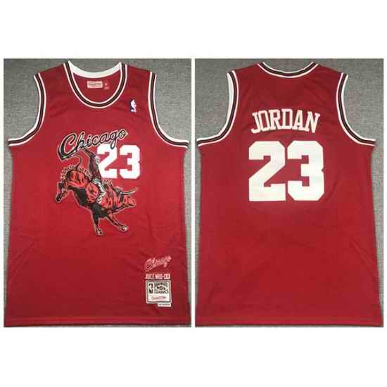 Men Chicago Bulls #23 Michael Jordan Red Mitchell  26 Ness Juice Wrld Stitched Jersey