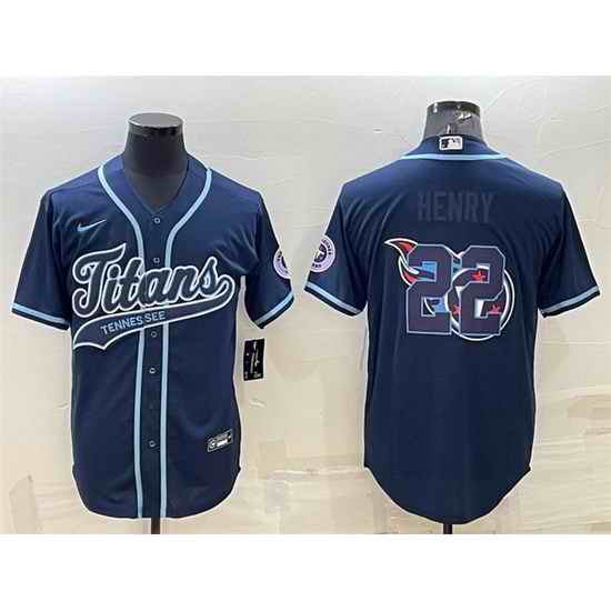 Men Tennessee Titans #22 Derrick Henry Navy Team Big Logo With Patch Cool Base Stitched Baseball Jersey