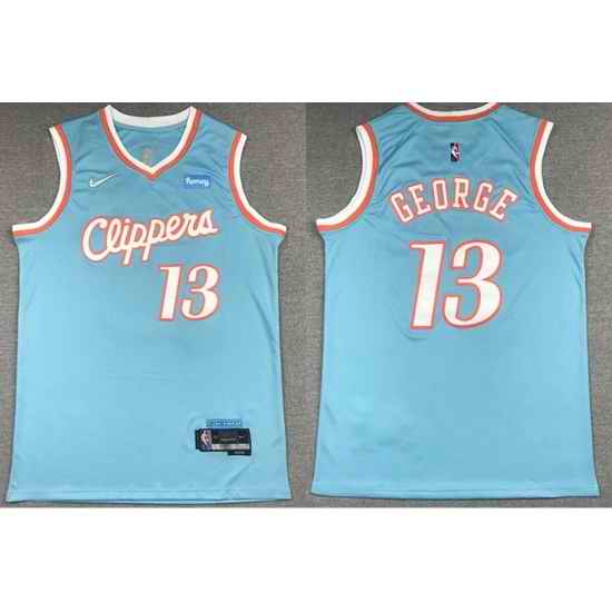 Men Los Angeles Clippers #13 Paul George Blue 75th Anniversary 2021 2022 City Edition NBA Jersey