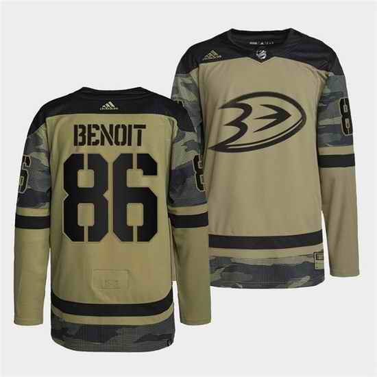 Men Anaheim Ducks #86 Simon Benoit 2022 Camo Military Appreciation Night Stitched jersey