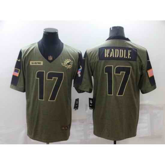Men Miami Dolphins #17 Jaylen Waddle 2021 Olive Salute To Service Limited Stitched Jersey