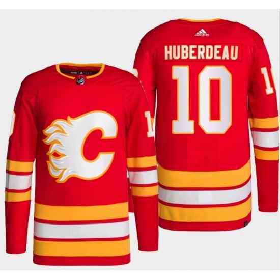 Men Calgary Flames #10 Jonathan Huberdeau Red Stitched Jersey