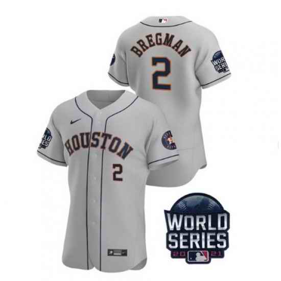 Men Houston Astros #2 Alex Bregman 2021 Grey World Series Flex Base Stitched Baseball Jersey