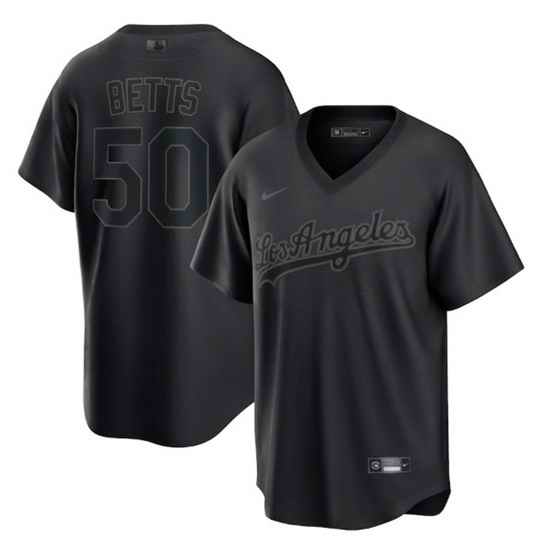 Men Los Angeles Dodgers #50 Mookie Betts Black Pitch Black Fashion Replica Stitched Jersey