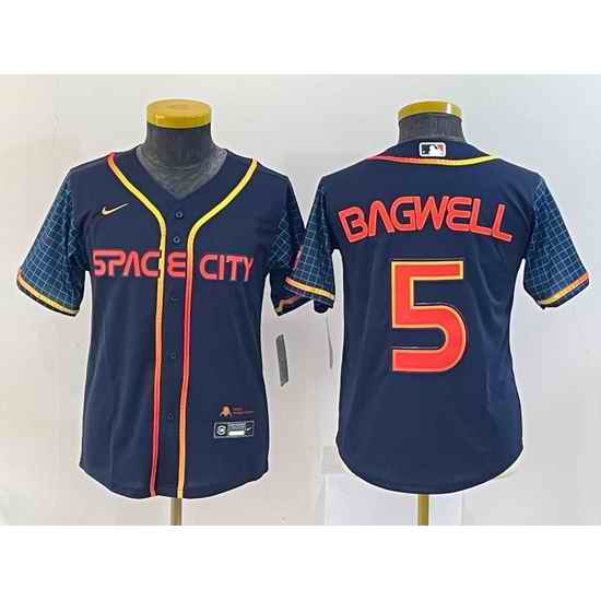 Women Houston Astros #5 Jeff Bagwell 2022 Navy City Connect Stitched Jersey 28Run Small 29