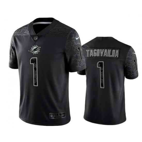 Men Miami Dolphins #1 Tua Tagovailoa Black Reflective Limited Stitched Football Jersey