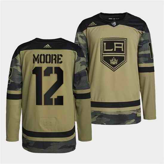 Men Los Angeles Kings #12 Trevor Moore 2022 Camo Military Appreciation Night Stitched jersey