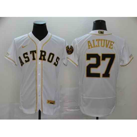 Men Houston Astros #27 Jose Altuve 2020 White Golden Flex Base Stitched MLB Jersey