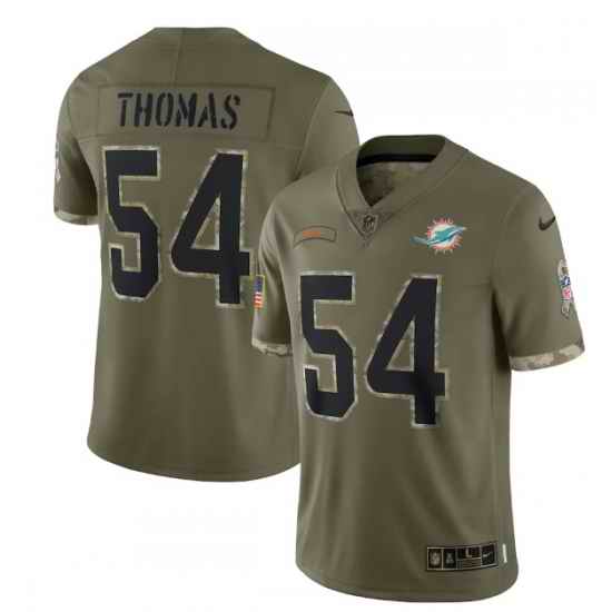 Men Miami Dolphins #54 Zach Thomas Olive 2022 Salute To Service Limited Stitched Jersey