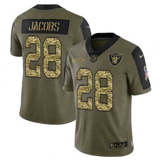 Men Las Vegas Raiders #28 Josh Jacobs 2021 Salute To Service Olive Camo Limited Stitched Jersey
