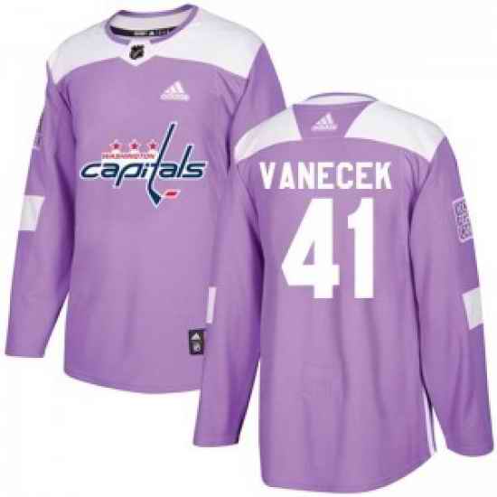 Men Washington Capitals #41 Vitek Vanecek Adidas Authentic Fights Cancer Practice Jersey   Purple
