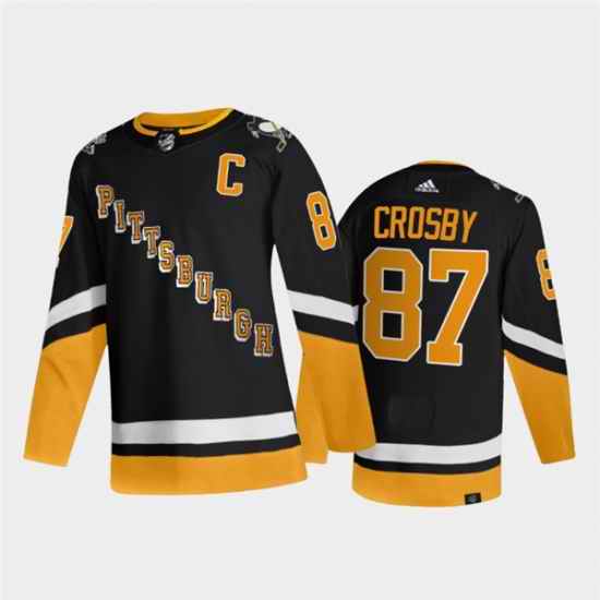 Men Pittsburgh Penguins #87 Sidney Crosby 2021 2022 Black Stitched Jersey