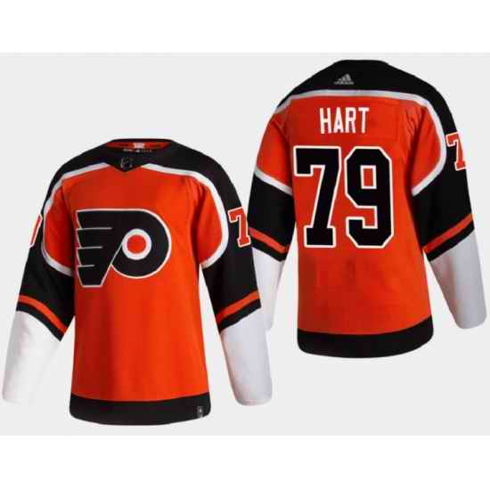 Men Philadelphia Flyers #79 Carter Hart 2021 Orange Reverse Retro Stitched Jersey