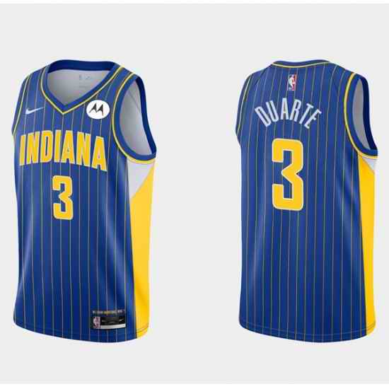 Men Indiana Pacers #3 Chris Duarte 2020 21 Blue City Edition Swingman Stitched Jersey
