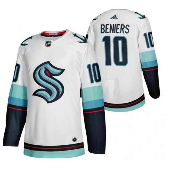 Men Seattle Kraken #10 Matty Beniers White Stitched Jersey