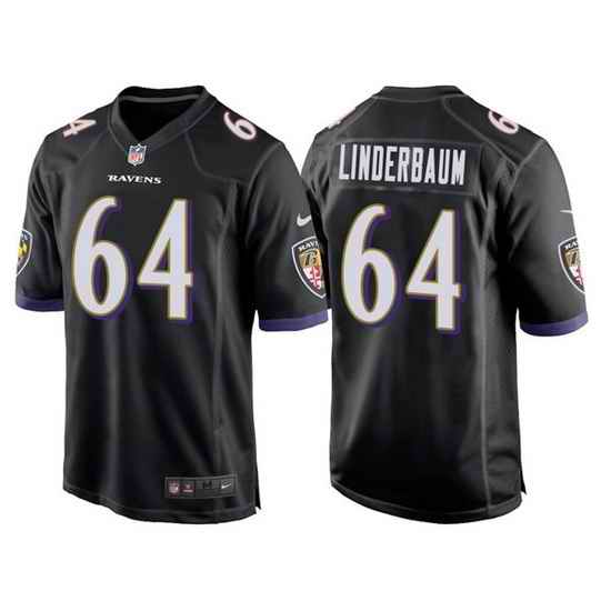 Men Baltimore Ravens #64 Tyler Linderbaum Black Stitched Game Jersey