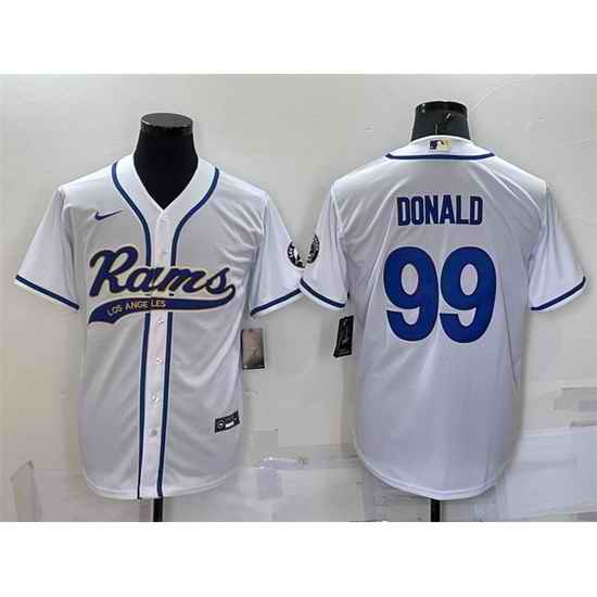 Men Los Angeles Rams #99 Aaron Donald White With Patch Cool Base Stitched Baseb