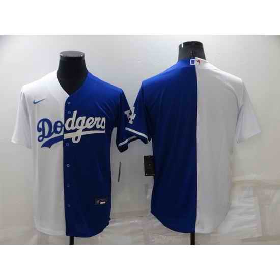 Men Los Angeles Dodgers Blank White Blue Split Cool Base Stitched Baseball Jerseys
